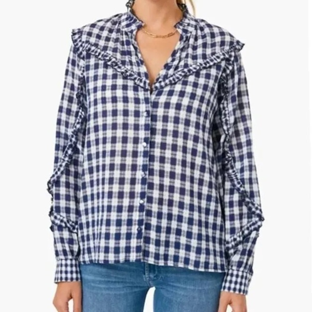 The Shirt Rochelle Behrens Navy Check Sacha Shirt (Medium)